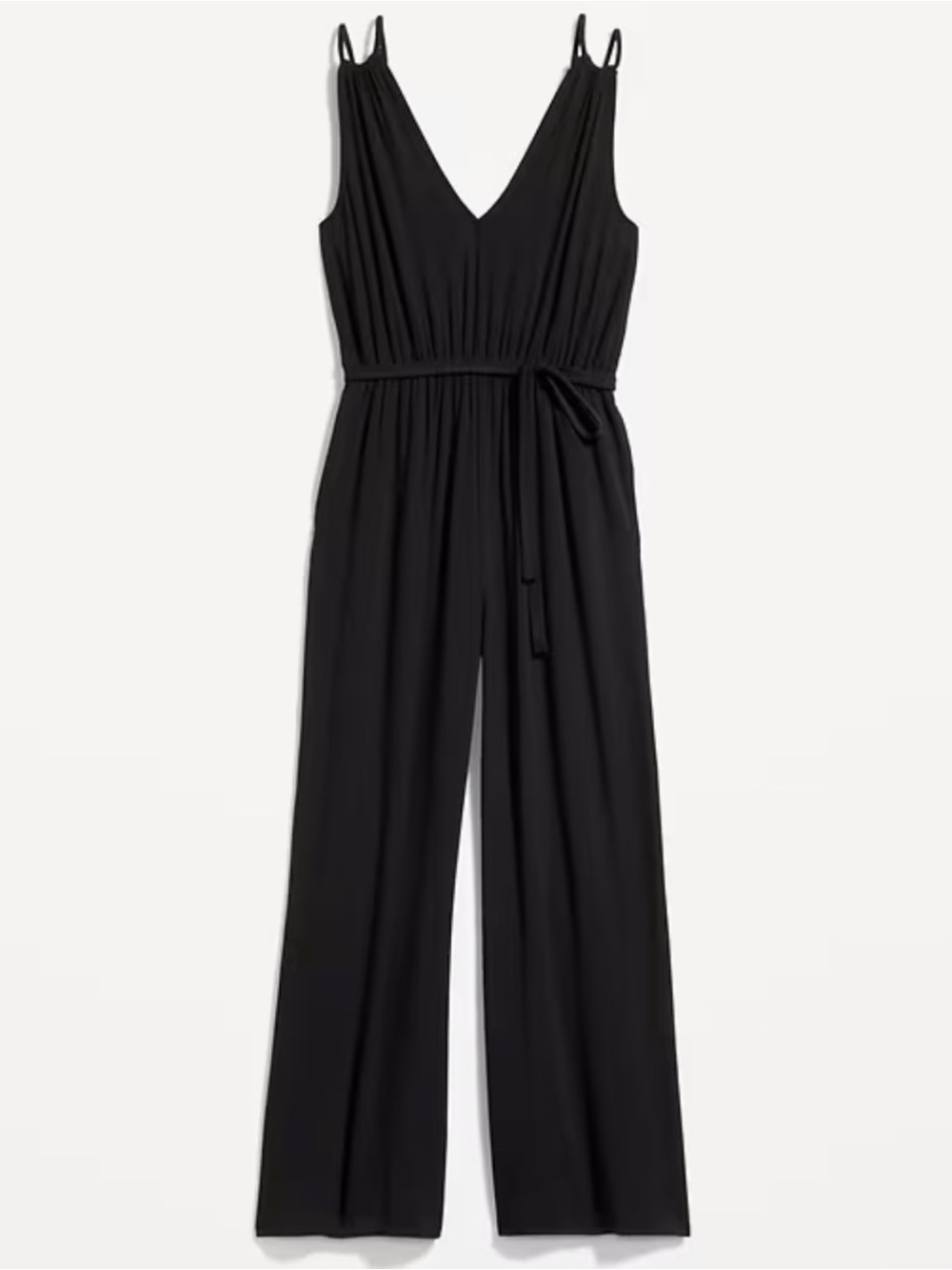 Mango Black V-Neck Wide-Leg Sleeveless Jumpsuit with Tie Waist